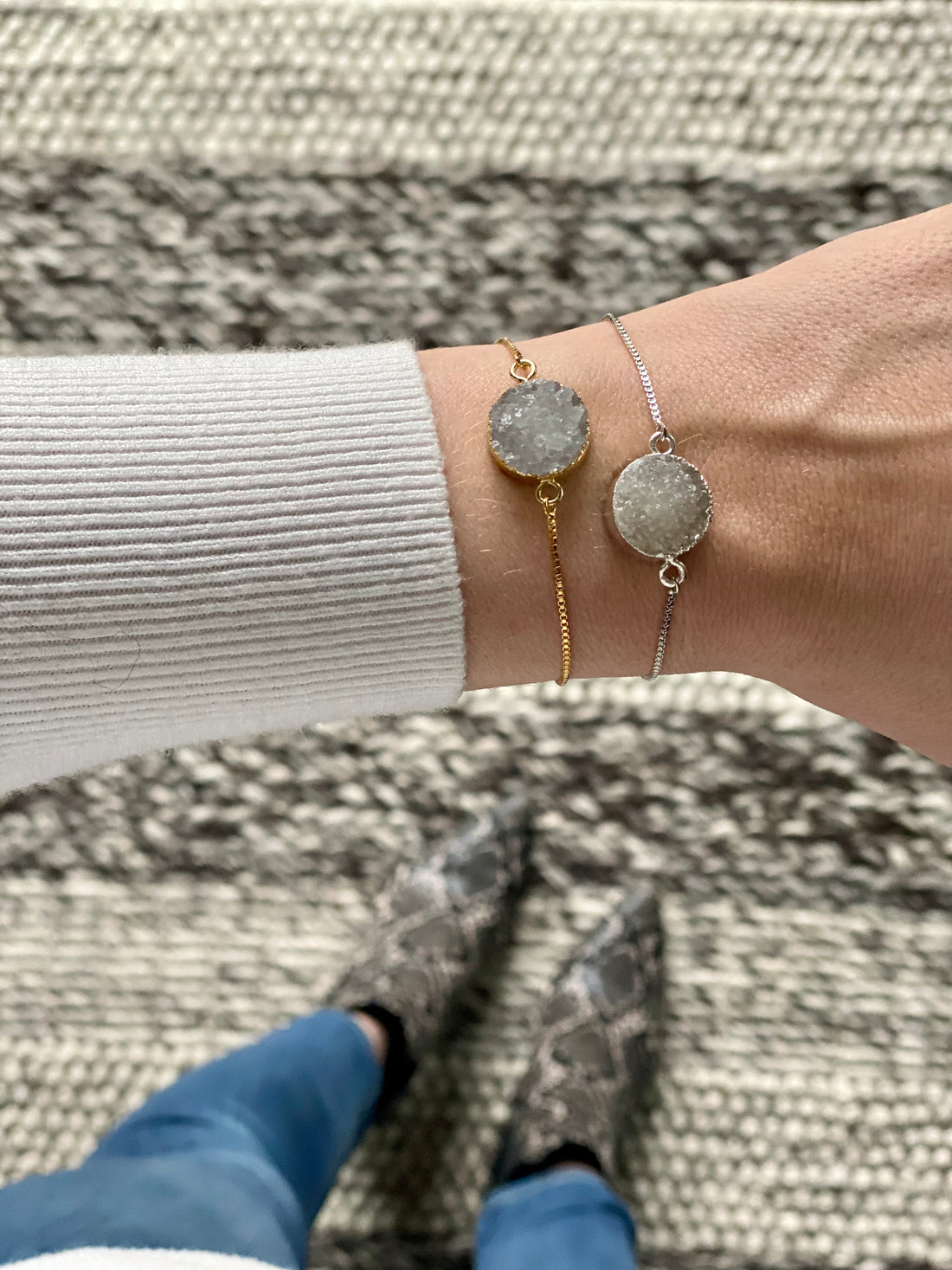 Slider Bracelet - Clear Druzy