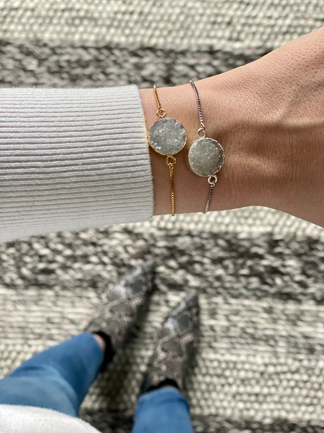 Slider Bracelet - Clear Druzy