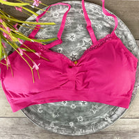 Coobie V-Neck Lace Trim Bra - Hot Pink