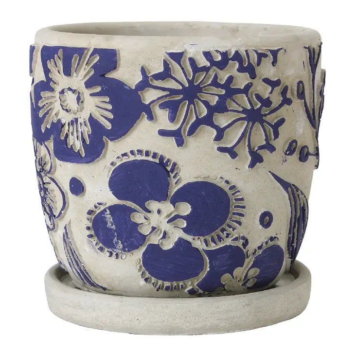 Elemental Cement Planter Botanical - Flower Navy