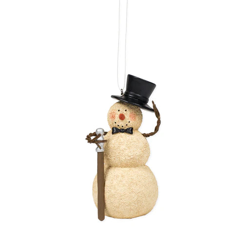 Tipping Hat Snowman With Cane Flowers and Gray