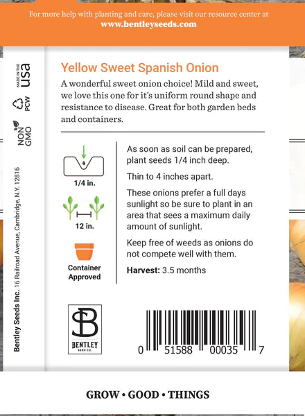 Onion, Yellow Sweet Spanish Seed Packet (Allium cepa L.)