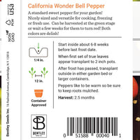 Pepper, California Wonder Seed Packet (Capsicum)