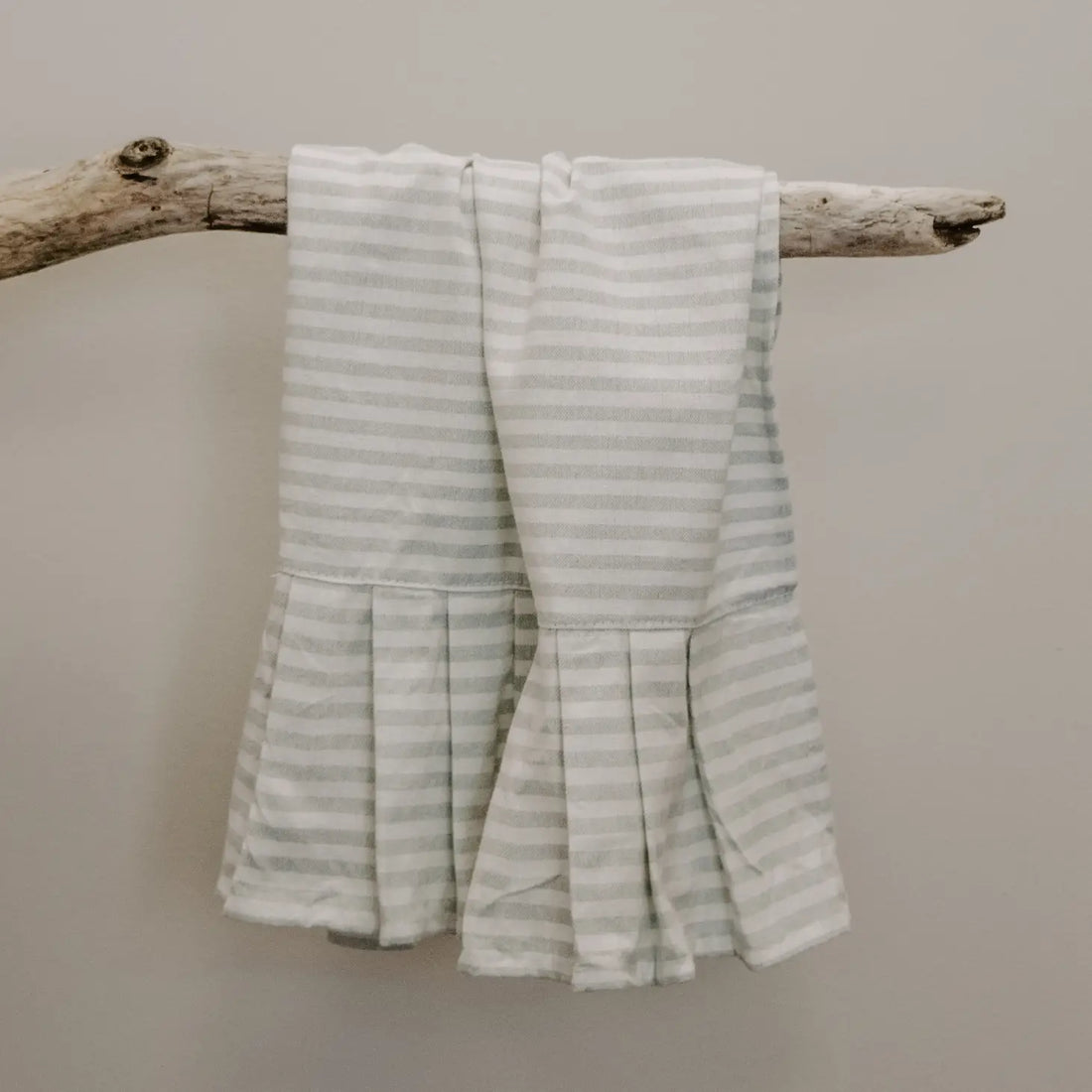Striped Tea Towel with Ruffle - Cream with Grey Stripes