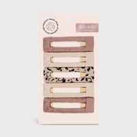 Kitsch Satin Wrapped Snap Clip 5pc Neutral & Leopard