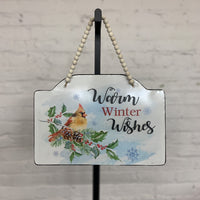 Warm Winter Wishes Cardinal Hanging Sign