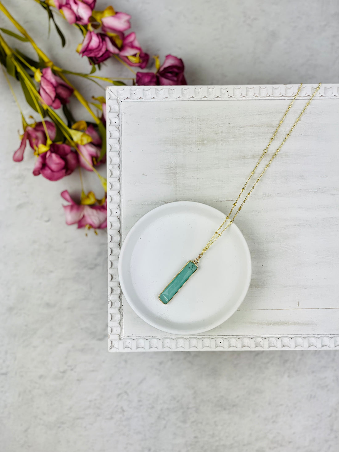 Gold Blue Fluorite Bar Necklace