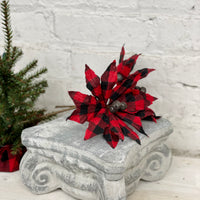 Buffalo Check Jingle Bell Poinsettia Stem - Red