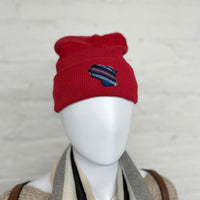Red Knit Wisconsin Patch Hat