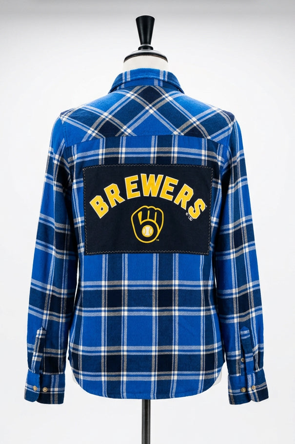 Repurposed Flannel Shirt with Baseball Patch