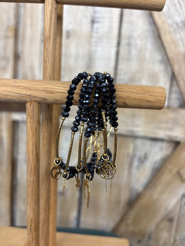 Black Metallic Beaded Charm Bracelet
