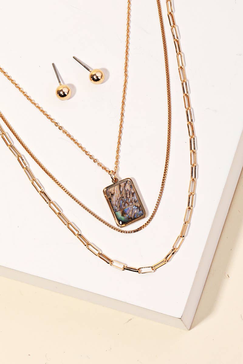 Layered Chain Rectangle Charm Necklace