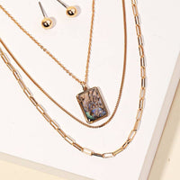 Layered Chain Rectangle Charm Necklace