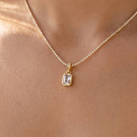 Pave Tennis Chain Rectangle Bezel Cz Pendant Necklace: Gold
