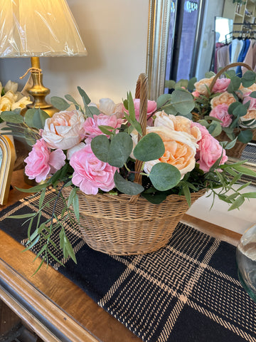 Peach + Pink Floral Arrangement In Basket