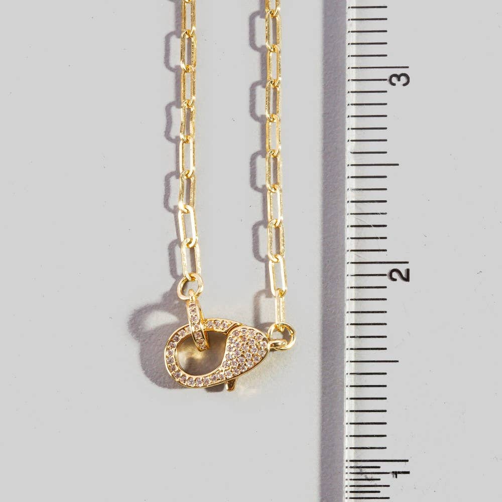 Pave Carabiner Clasp Paperclip Chain Necklace: Gold