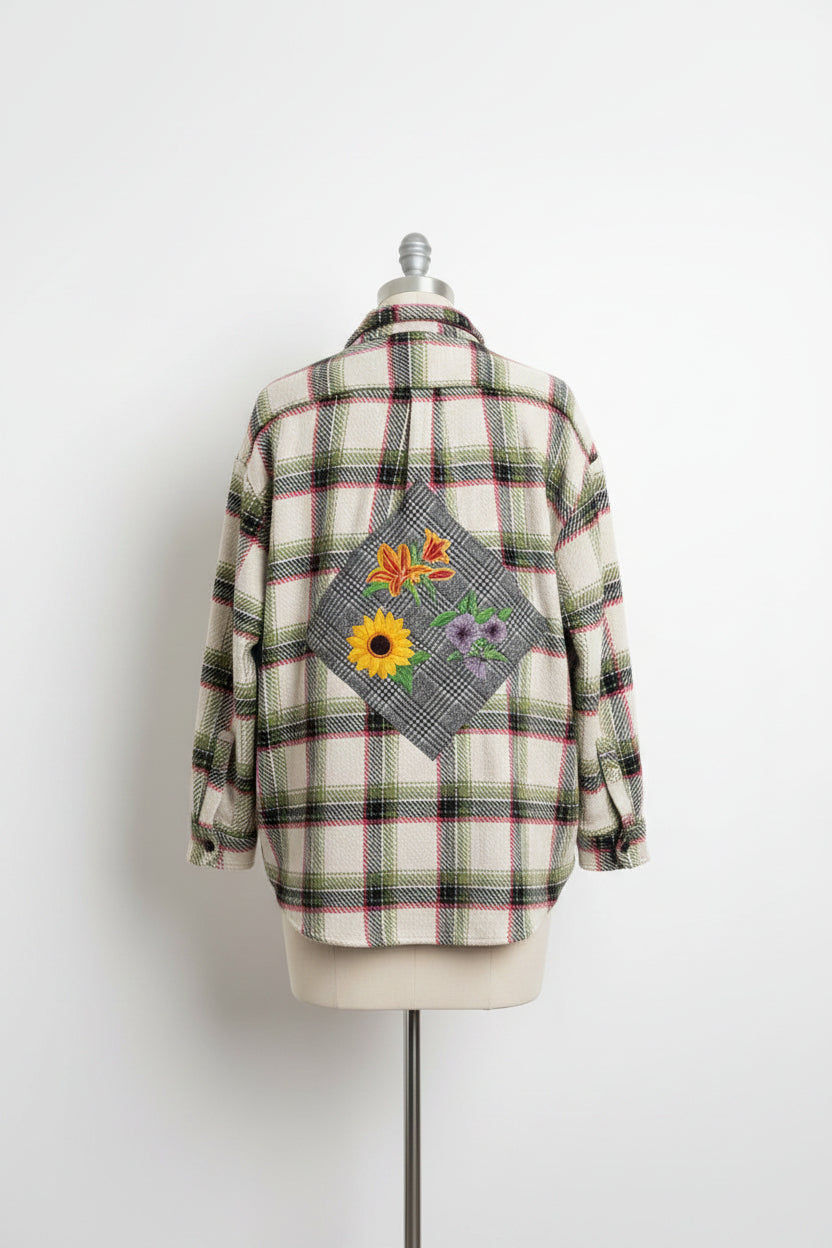 Repurposed Jacket with Flowers Patch