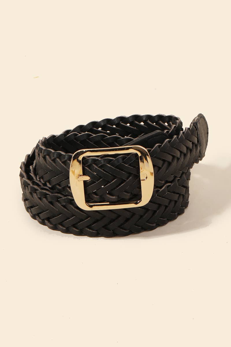 Vegan Leather Braided Belt: Black