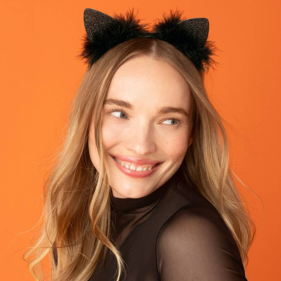 Satin Cat Ears Headband - Black Glitter