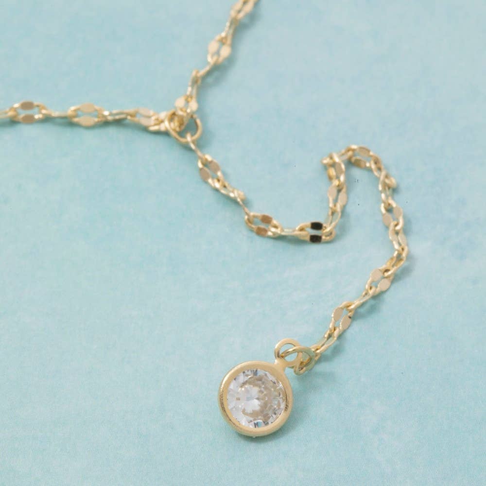 Cubic Zirconia Charm Y Chain Necklace: Gold