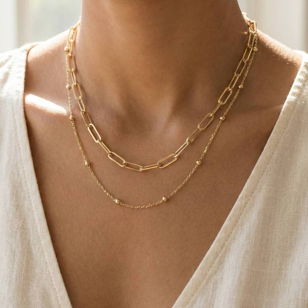 Dainty Mixed Layered Classic Chain Necklace: Gold