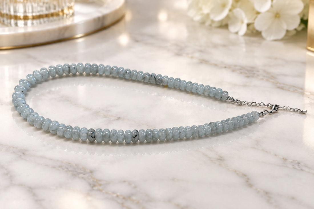 Beaded Necklace - Grey Green