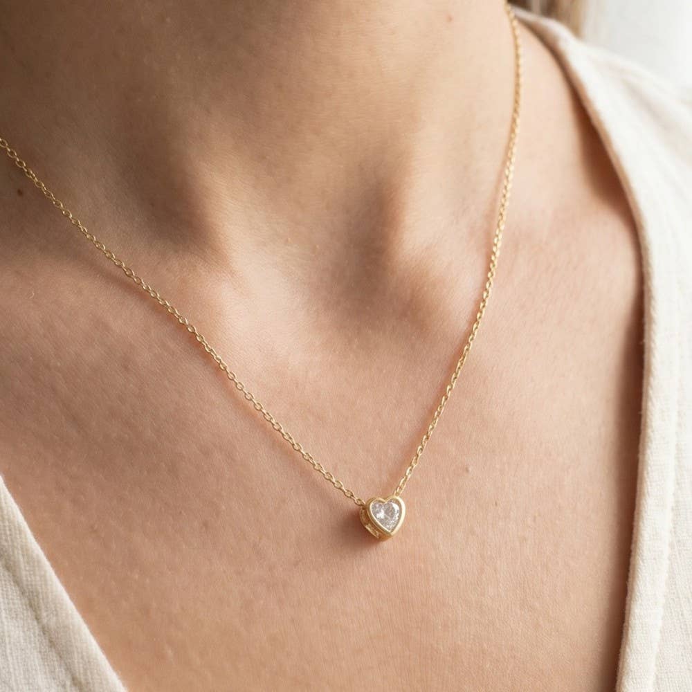 Heart Cz Pendant Chain Necklace: Silver
