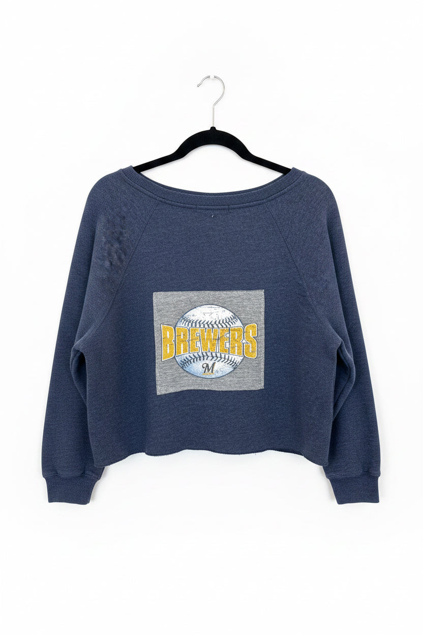 Repurposed Cropped Sweatshirt with MKE Baseball Patch