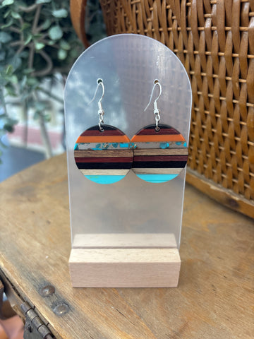 Multicolor & Wood Striped Round Resin Drop Earrings - Orange