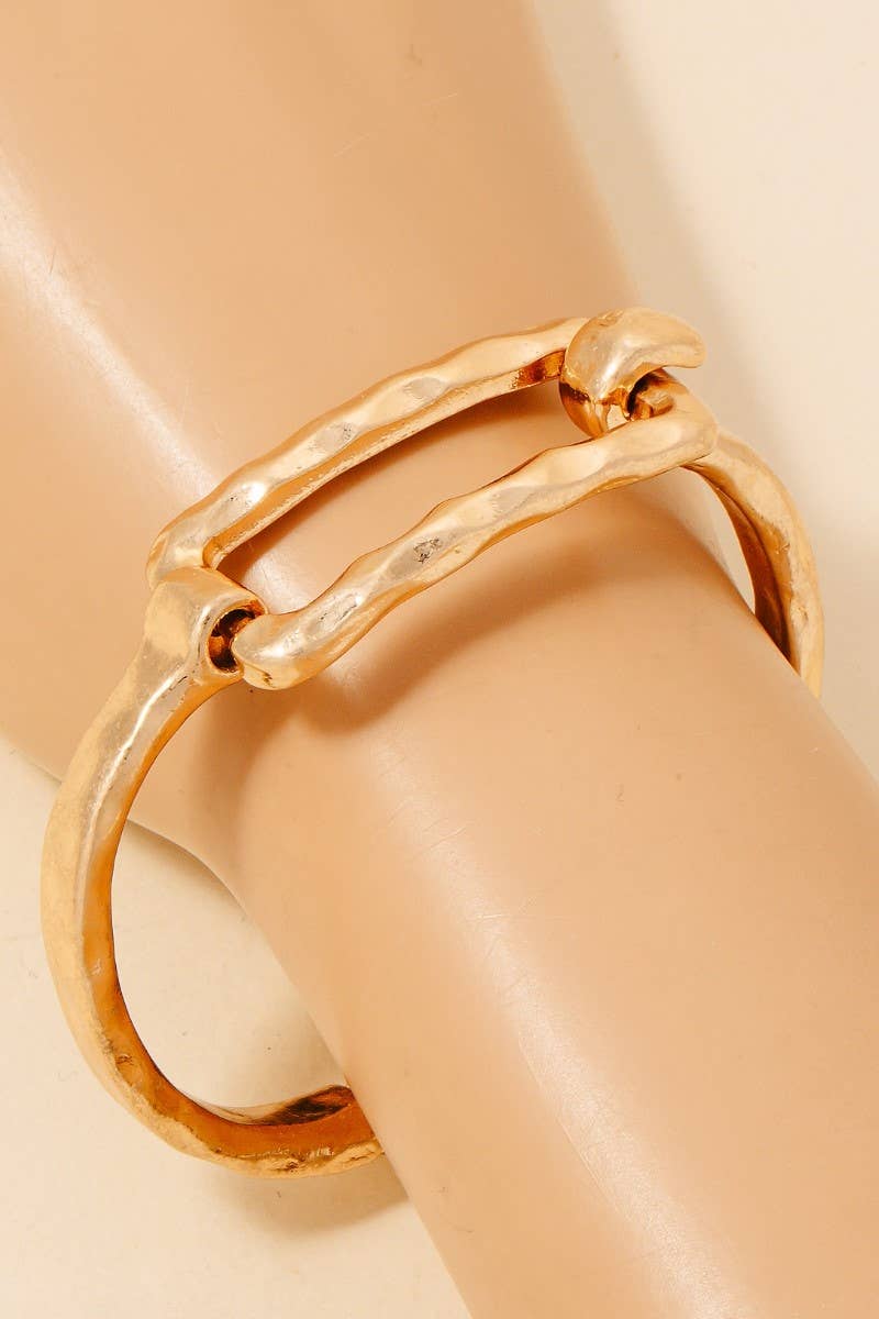 Hammered Rectangle Coil Spring Hook Bangle Bracelet