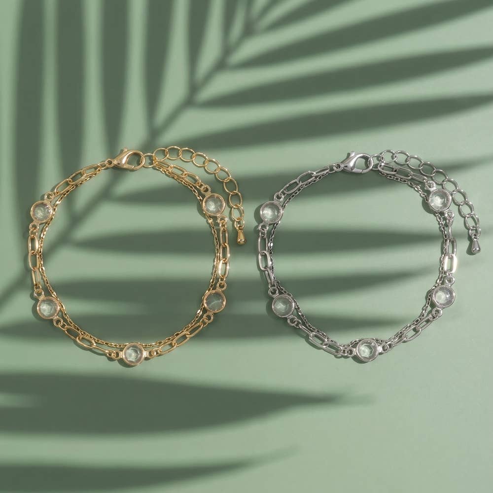 Layered Bezel Crystal Station Bracelet: Rhodium Crystal