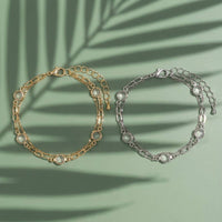 Layered Bezel Crystal Station Bracelet: Rhodium Crystal