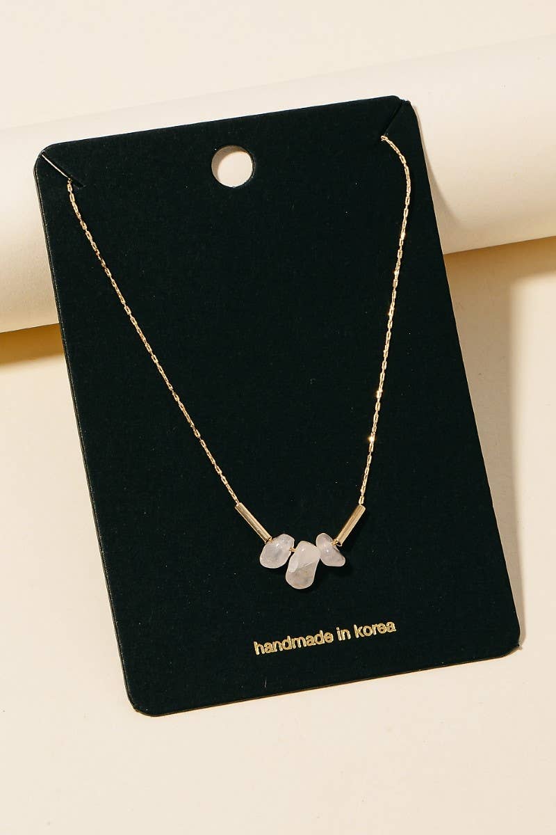 Triple Pebble Stone Charms Chain Necklace