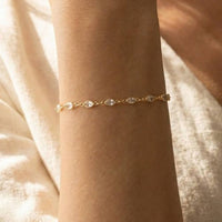 Round Cz Bezel Station Chain Bracelet: Silver