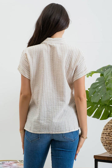 Stripe Linen Top - Khaki