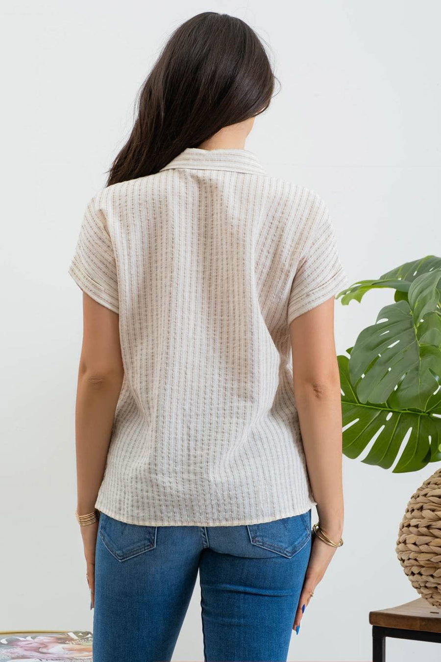 Stripe Linen Top - Khaki