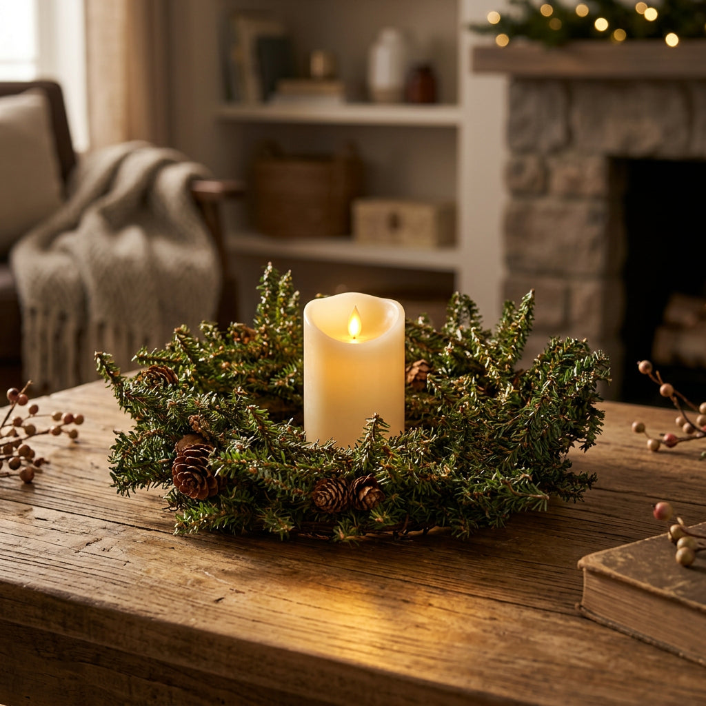 Winter Greens Candle Wreath