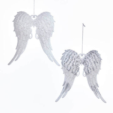 Kurt Adler Silver Glitter Angel Wing Ornament