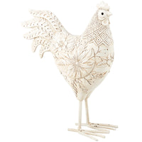 White Floral Rooster Figurine