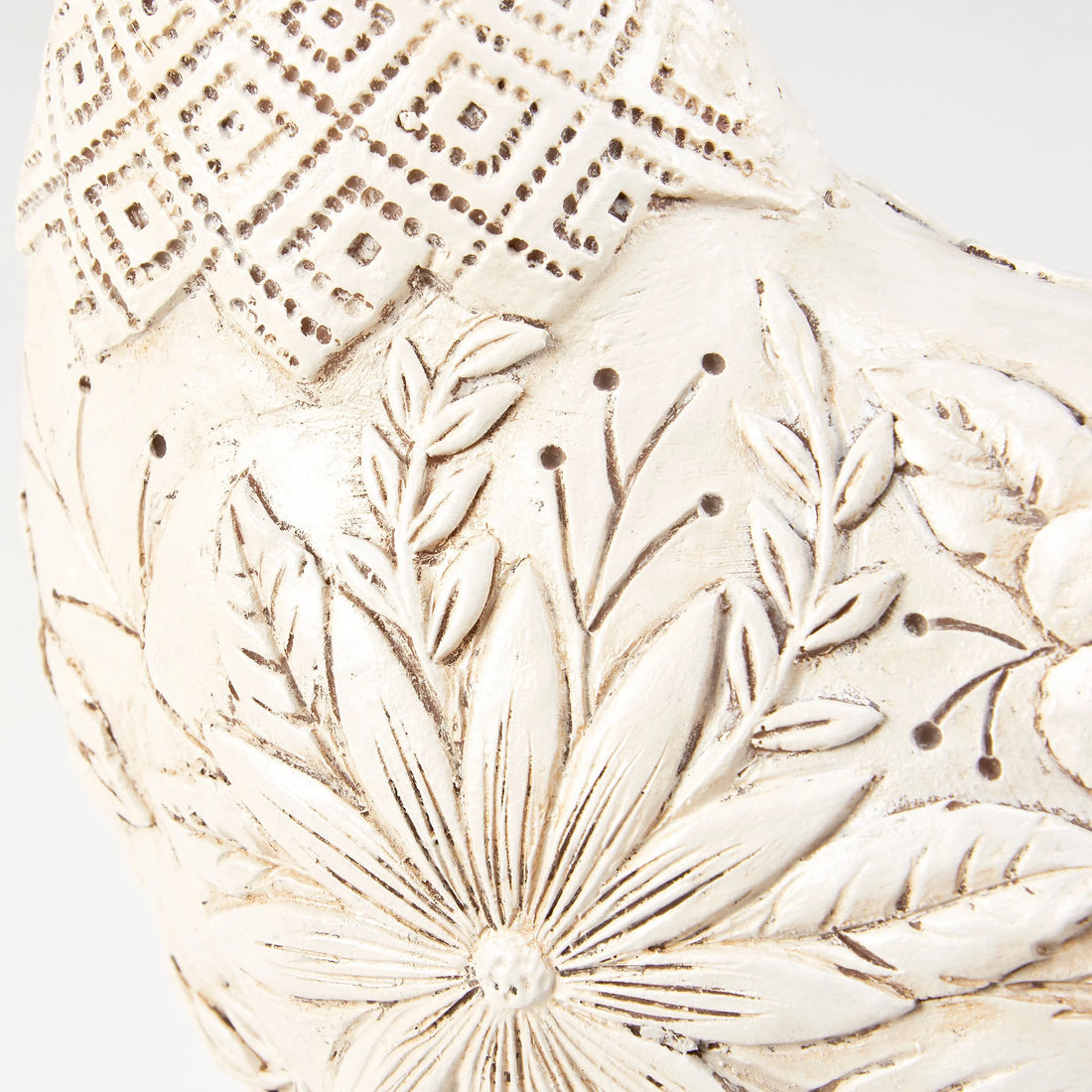 White Floral Rooster Figurine