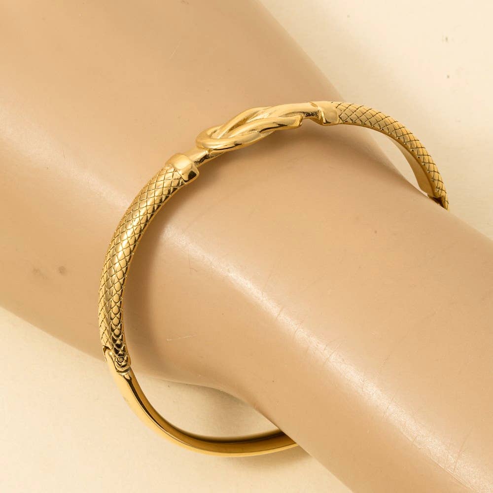Stainless Steel Textured Knot Bangle Bracelet