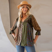 Vintage Boho Patchwork Top - Gravel
