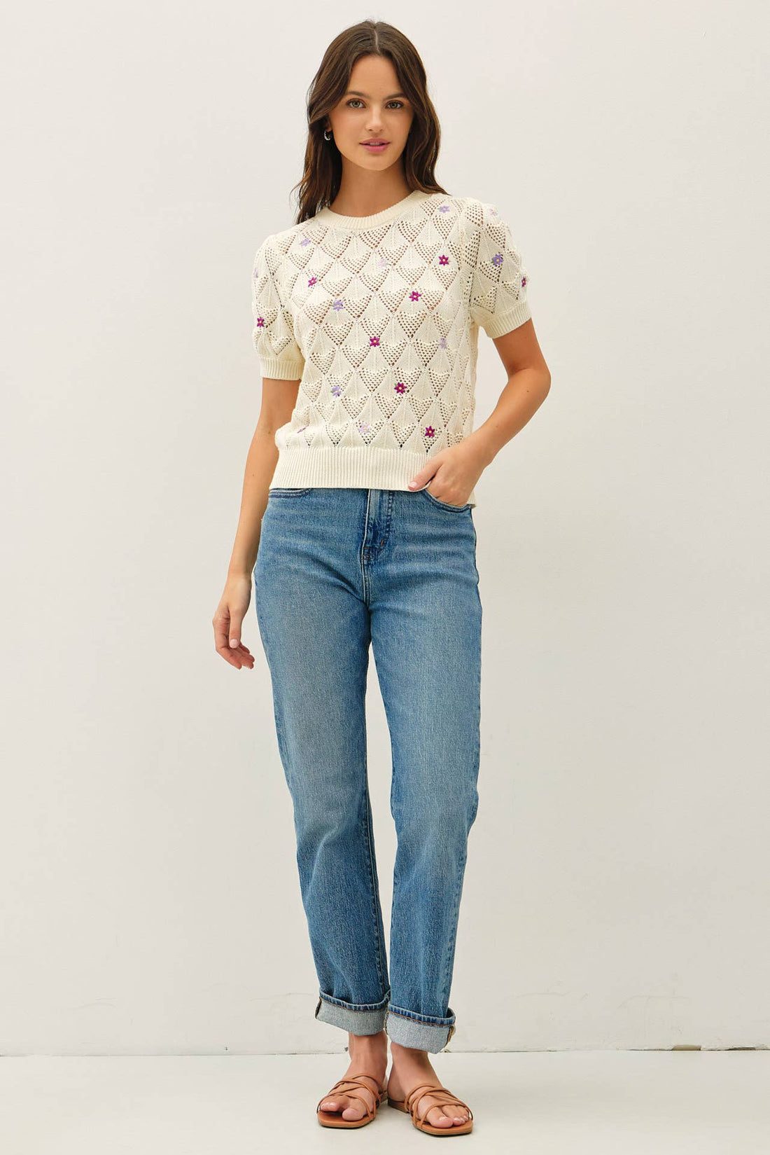 Embroidered Floral Crochet Top