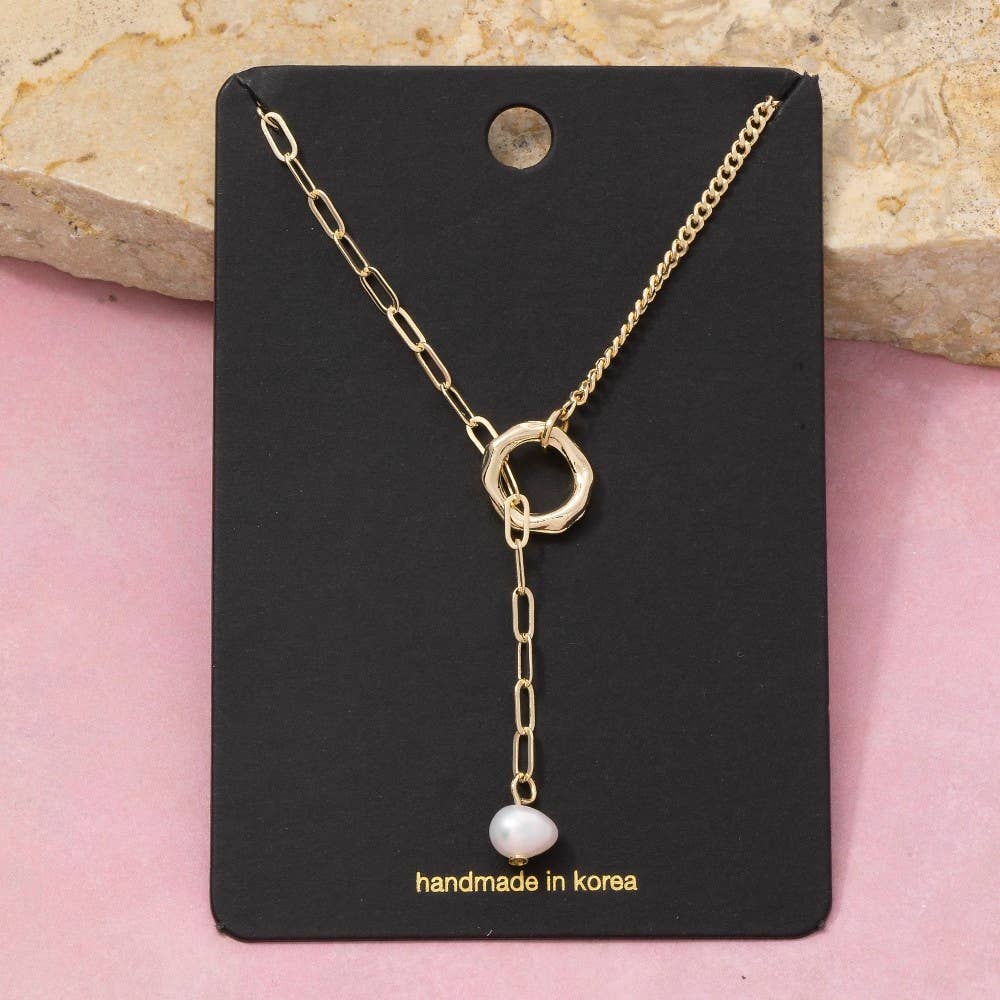 Pearl Drop Ring Lariat Y-Necklace