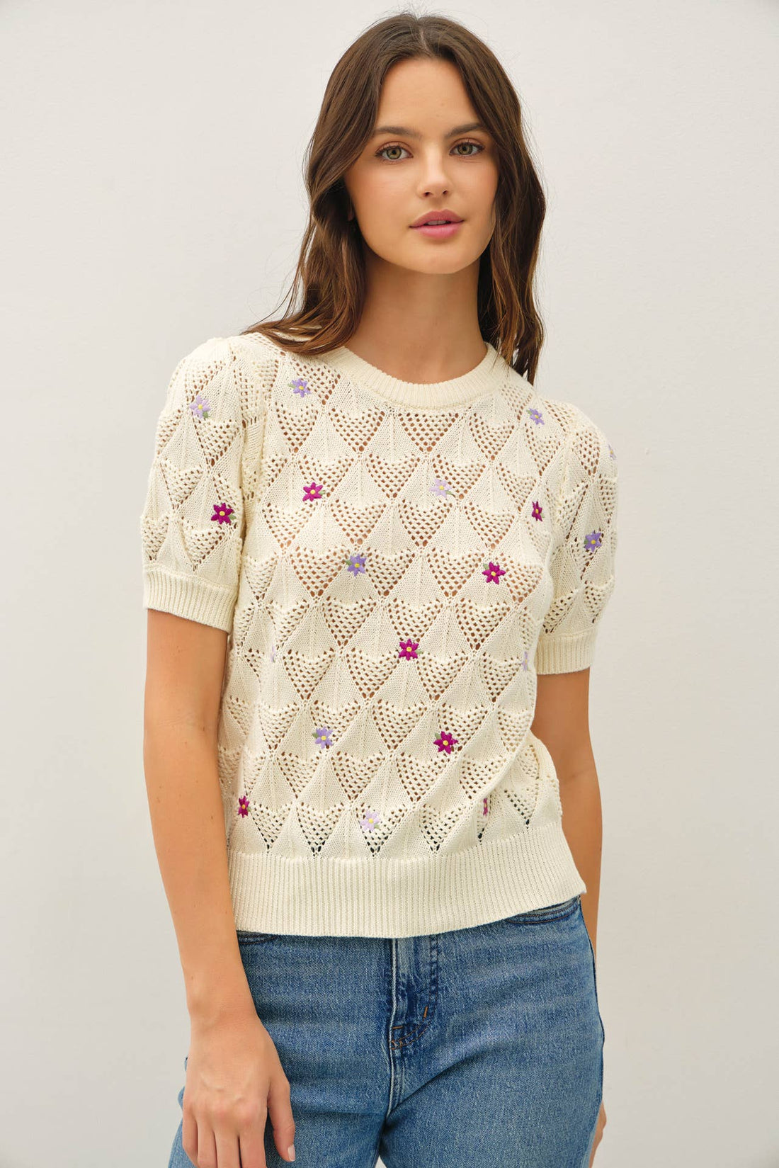 Embroidered Floral Crochet Top