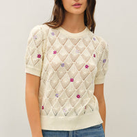 Embroidered Floral Crochet Top