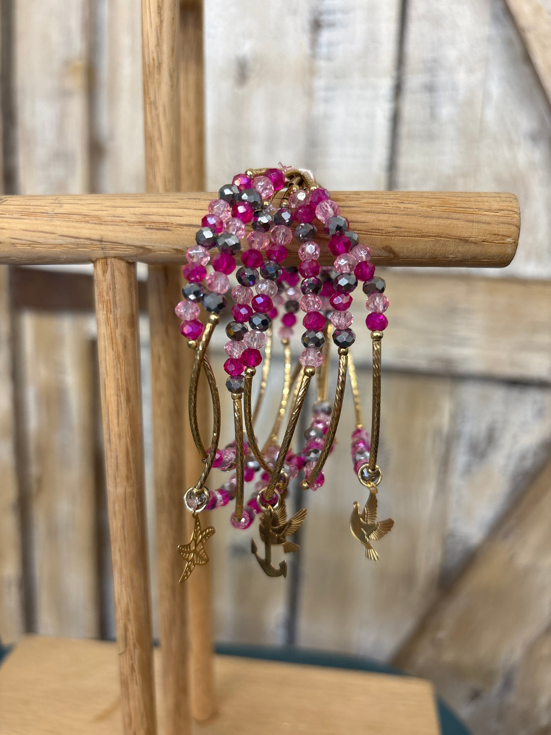 Pink + Metallic Beaded Charm Bracelet