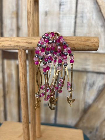 Pink + Metallic Beaded Charm Bracelet