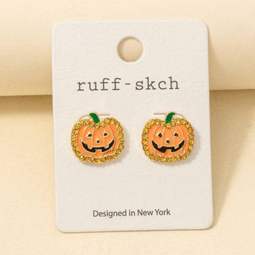 Halo Set Jack O Lantern Stud Earrings