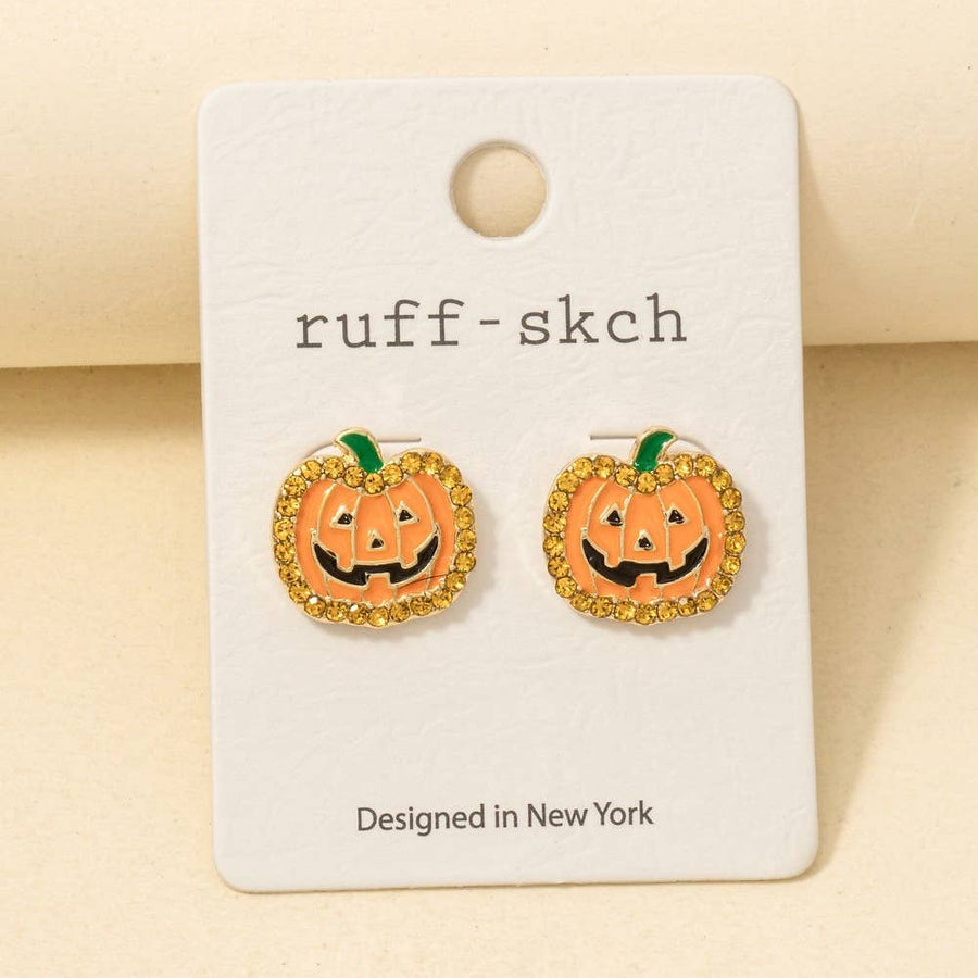 Halo Set Jack O Lantern Stud Earrings
